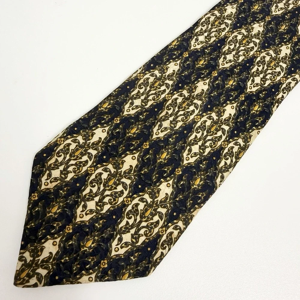 Gianni Versace Men's Vtg Tie Navy/Gold Baroque Silk Italy 3 5/8